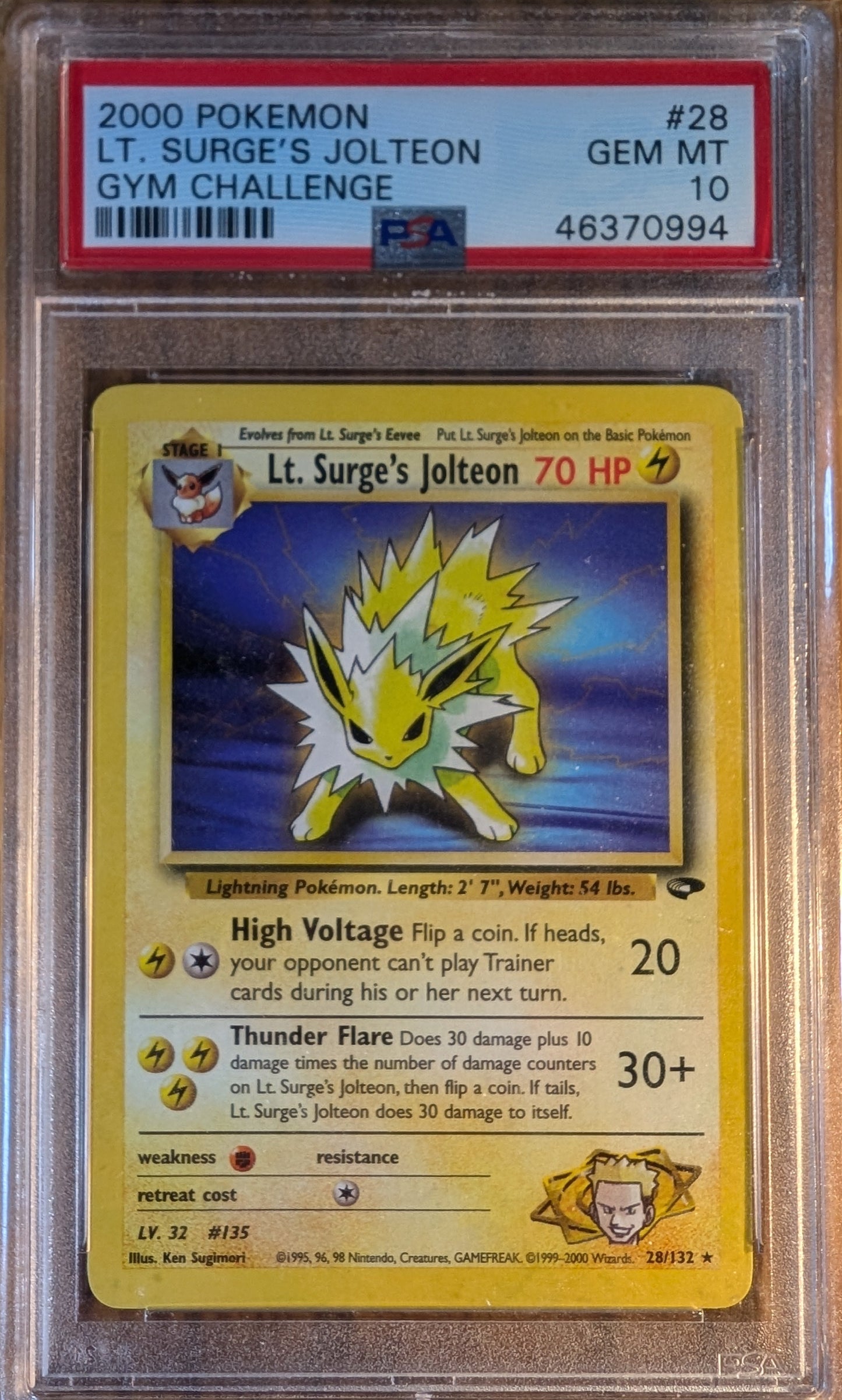 2000 Pokemon Gym Challenge Lt. Surge's Jolteon #28 Gem Mint 10