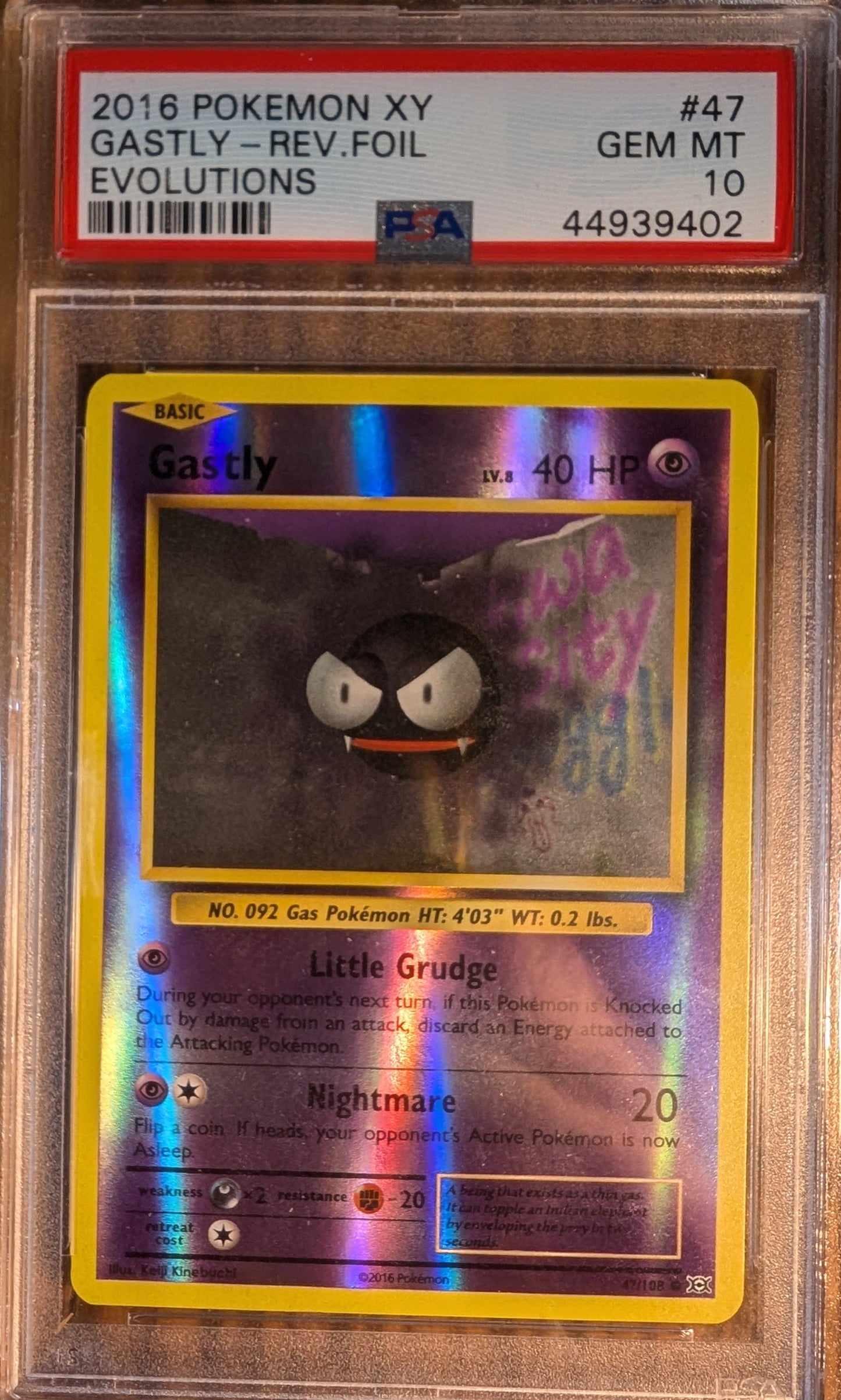 2016 Pokemon XY Evolutions Gastly #47 (Reverse Holo) Gem Mint 10