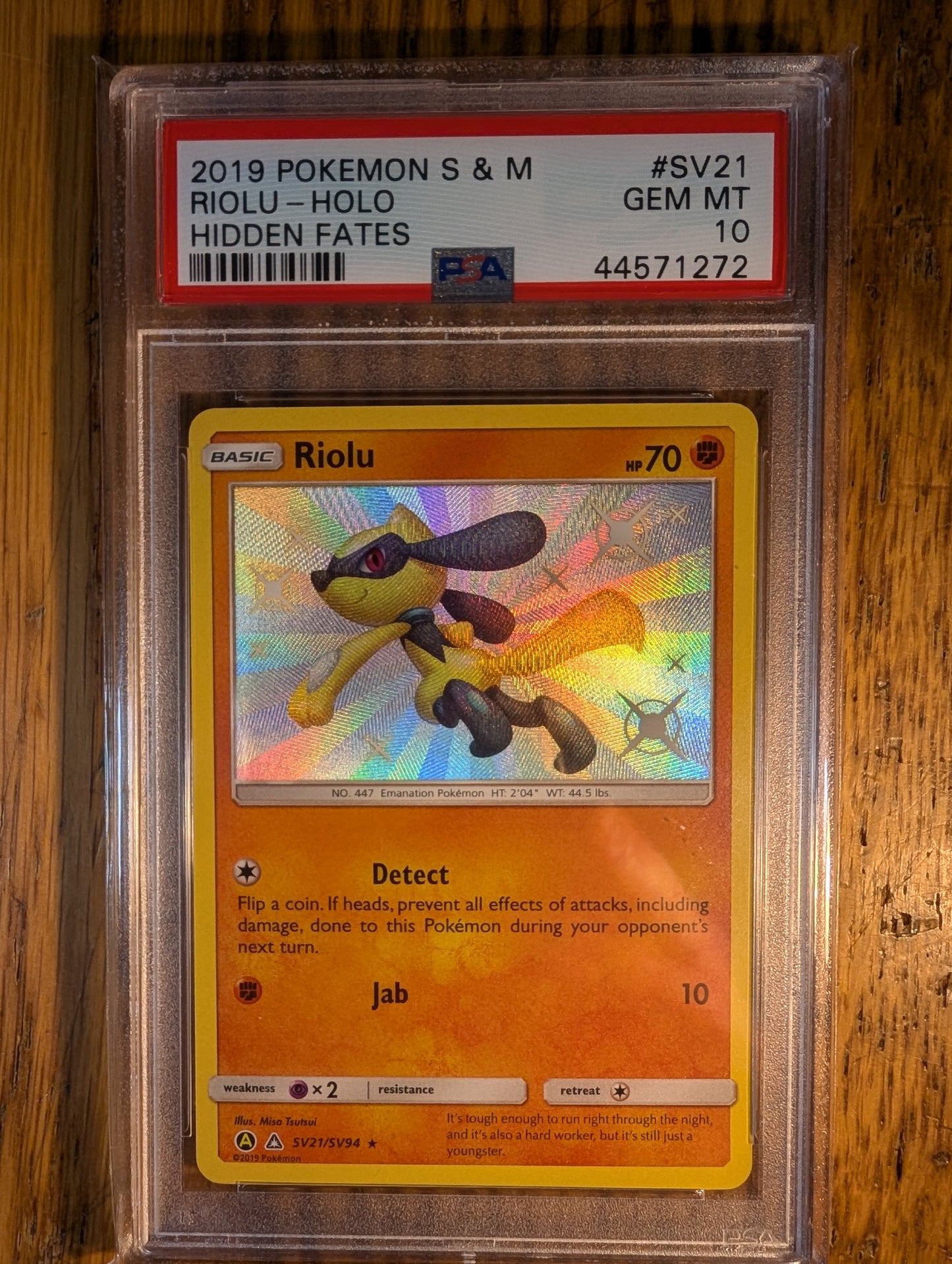 2019 Pokemon S&M Hidden Fates Riolu #SV21 (Holo) PSA Gem Mint 10