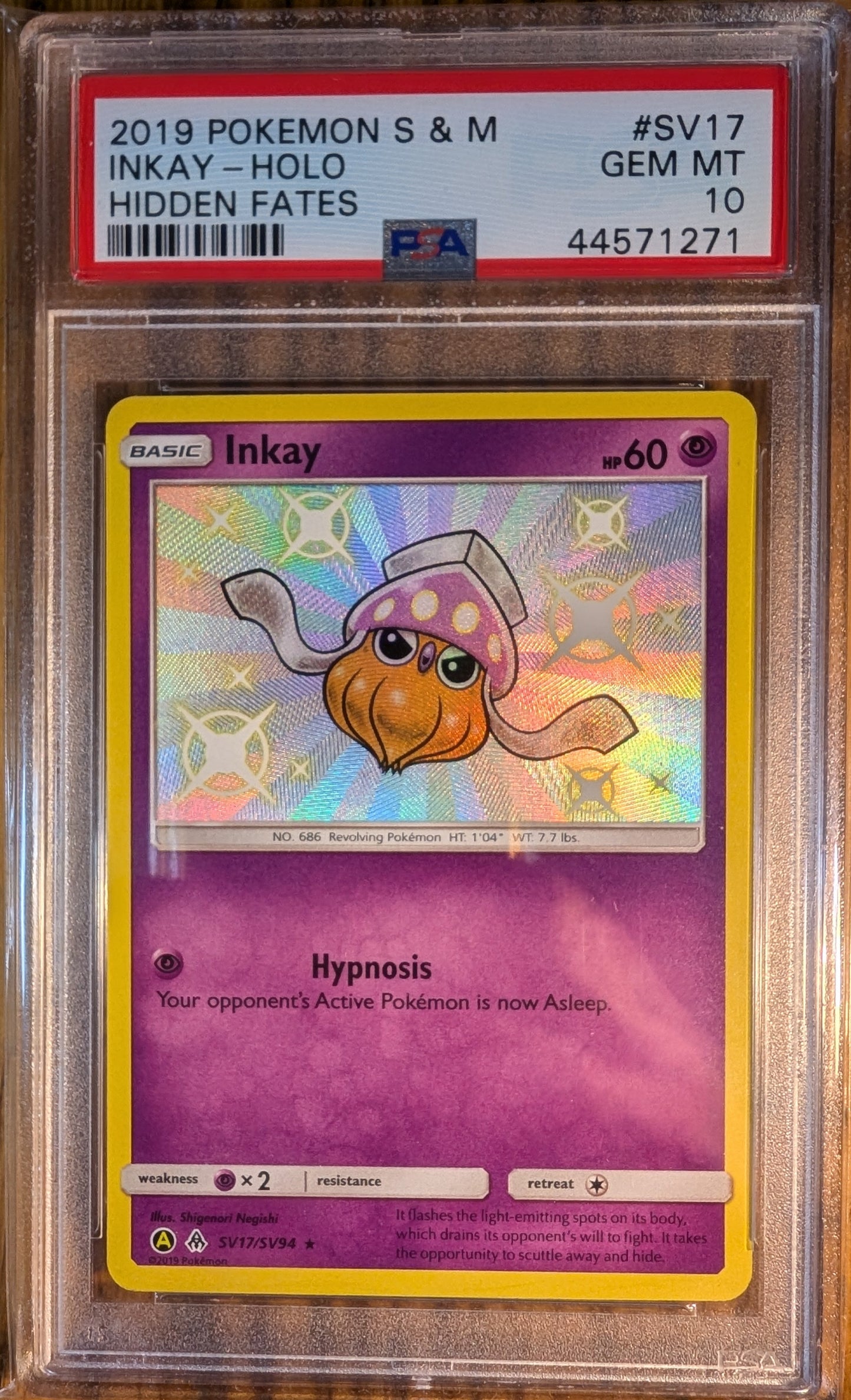 2019 Pokemon S&M Hidden Fates Inkay #SV17 (Holo) Gem Mint 10