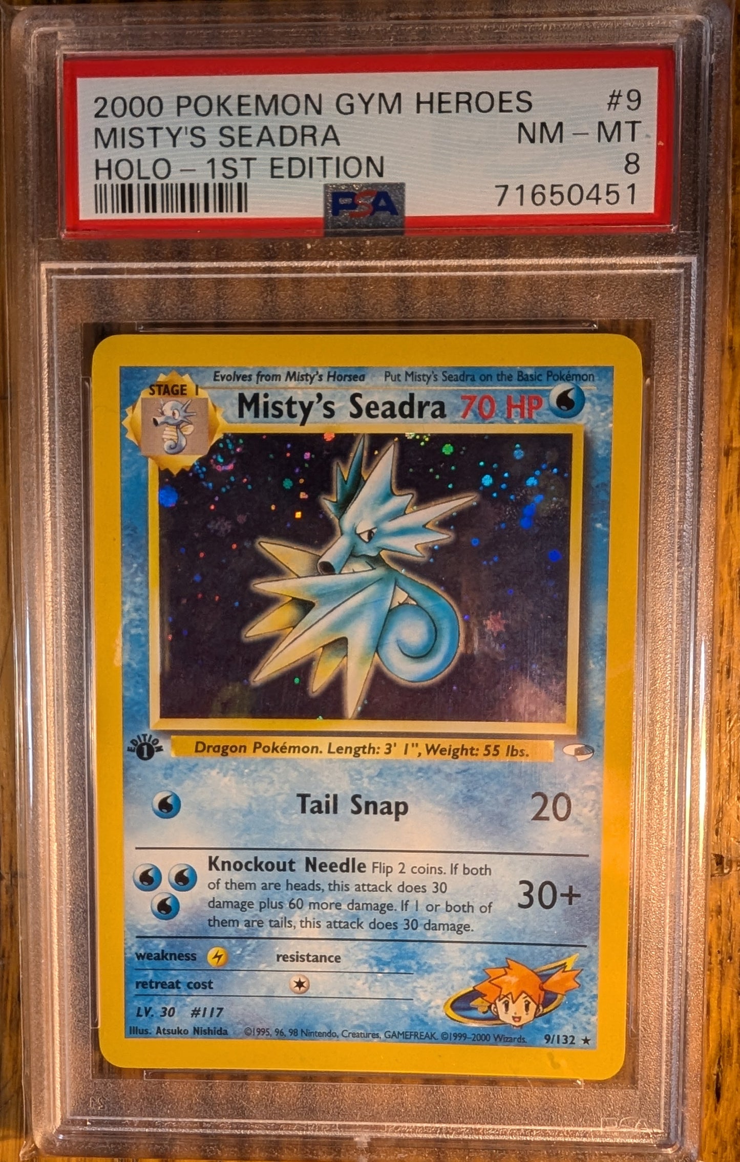 2000 Pokemon Gym Heroes -First Edition Misty's Seadra #9 (Holo) PSA Near Mint 8